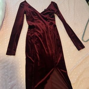 Off shoulder suede burgundy dress
